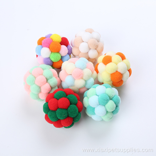 Multi color handmade plush cat toy ball